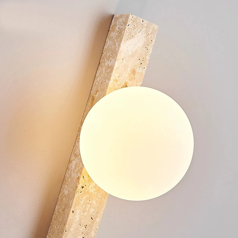 Natural texture stone wall lamp with frosted glass shade for homestay decor