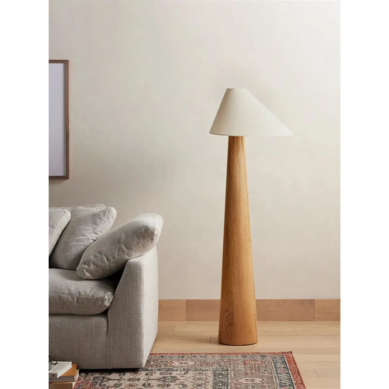 Wabi-Sabi inspired floor lamp with downward fabric shade