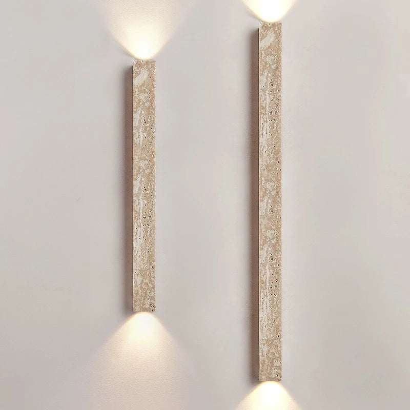 Long rectangular stone wall lamp with glass ball light bulb for bedside