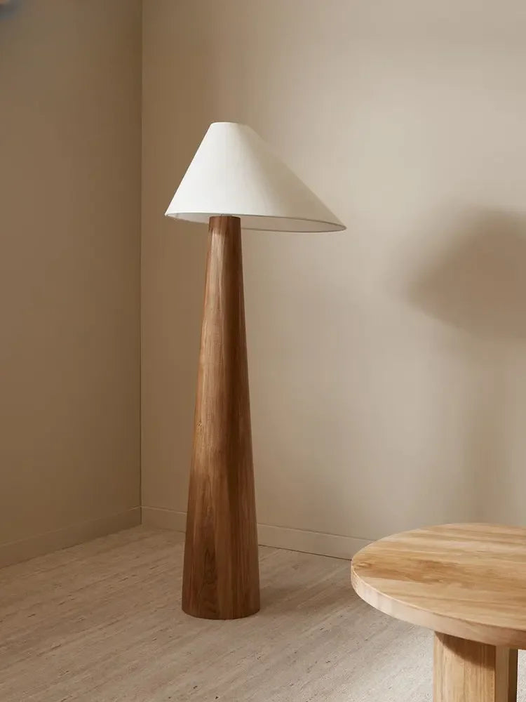 Wabi-Sabi inspired floor lamp with downward fabric shade