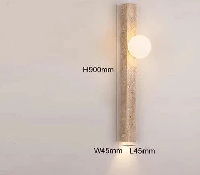 Long rectangular stone wall lamp with glass ball light bulb for bedside